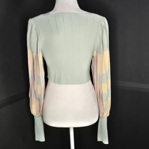 Zara EUC pleated knit cropped sweater top Small Pale green beige light pink - Picture 4 of 16